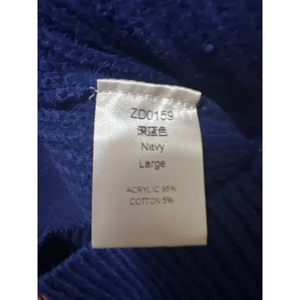 Men's Shawl Collar Knit Ribbed Pullover Sweater Navy NWOT Size L